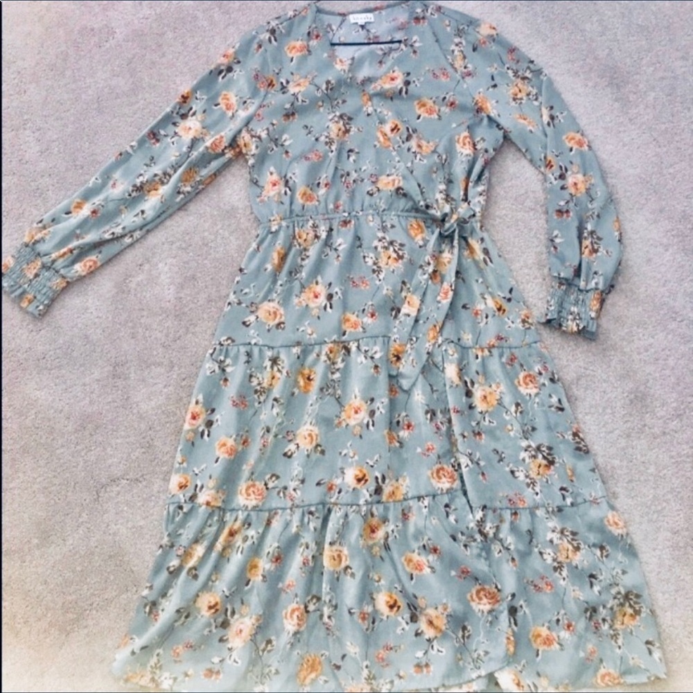 Kit + Sky Floral Pastel Mid Long Dress LG